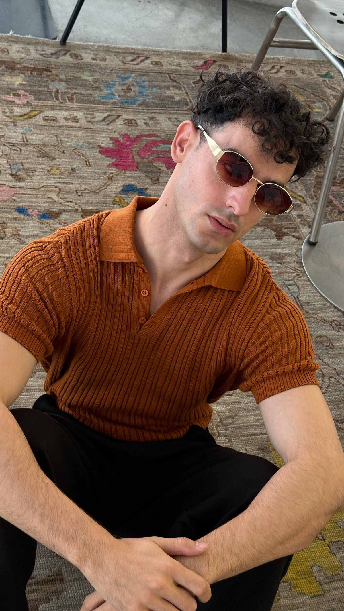Caramel Heritage Boxy Rib Knit Polo