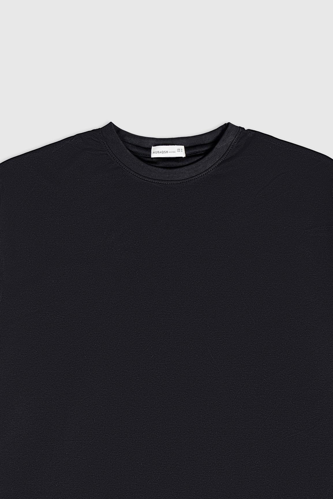 Black Interlock Oversized Tee - Men - Muraqsh -- Men Western
