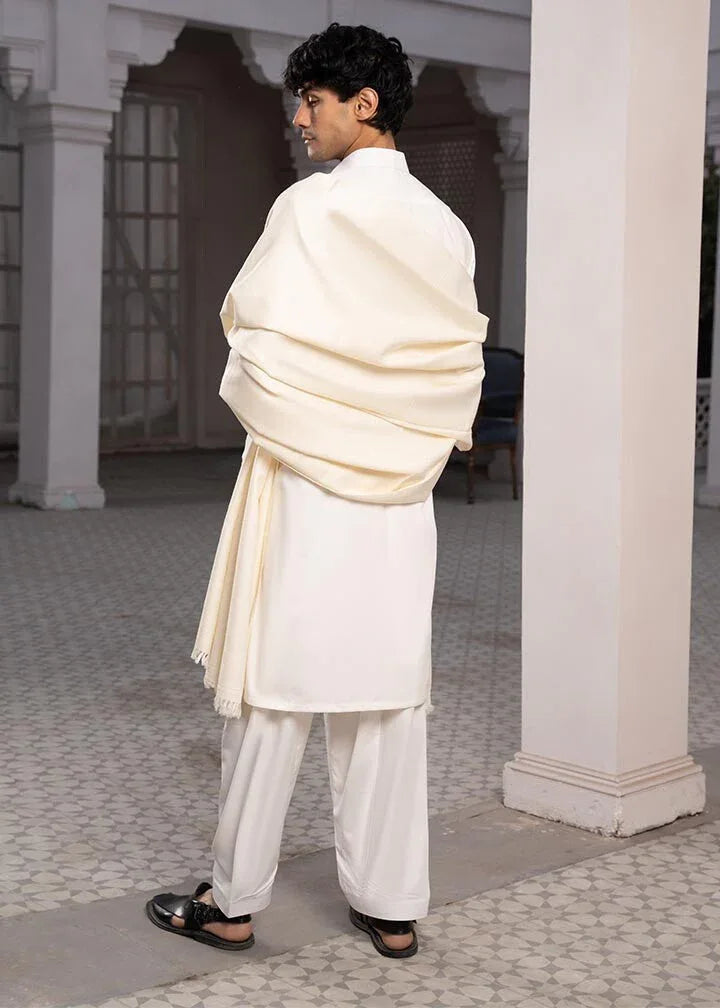 Off White Wool Shawl - Men - Muraqsh -- Menswear