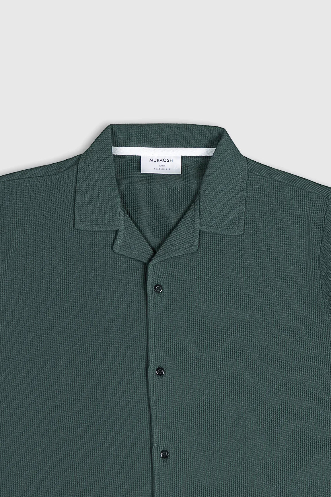 Dark Green Waffle Textured Revere Button Down - Muraqsh -- Men Western