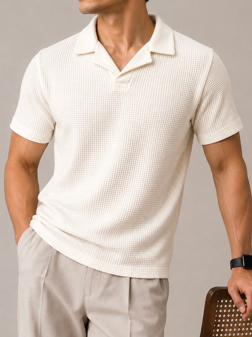 Off White Waffle Revere Polo - Smart Fit - Men - Men