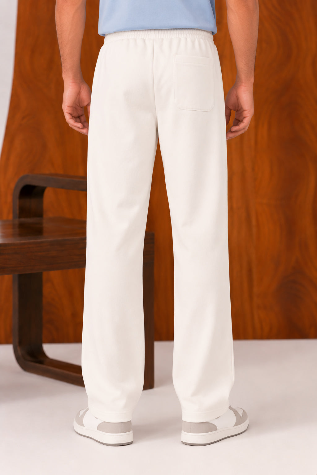 White Straight Leg Trousers - Men