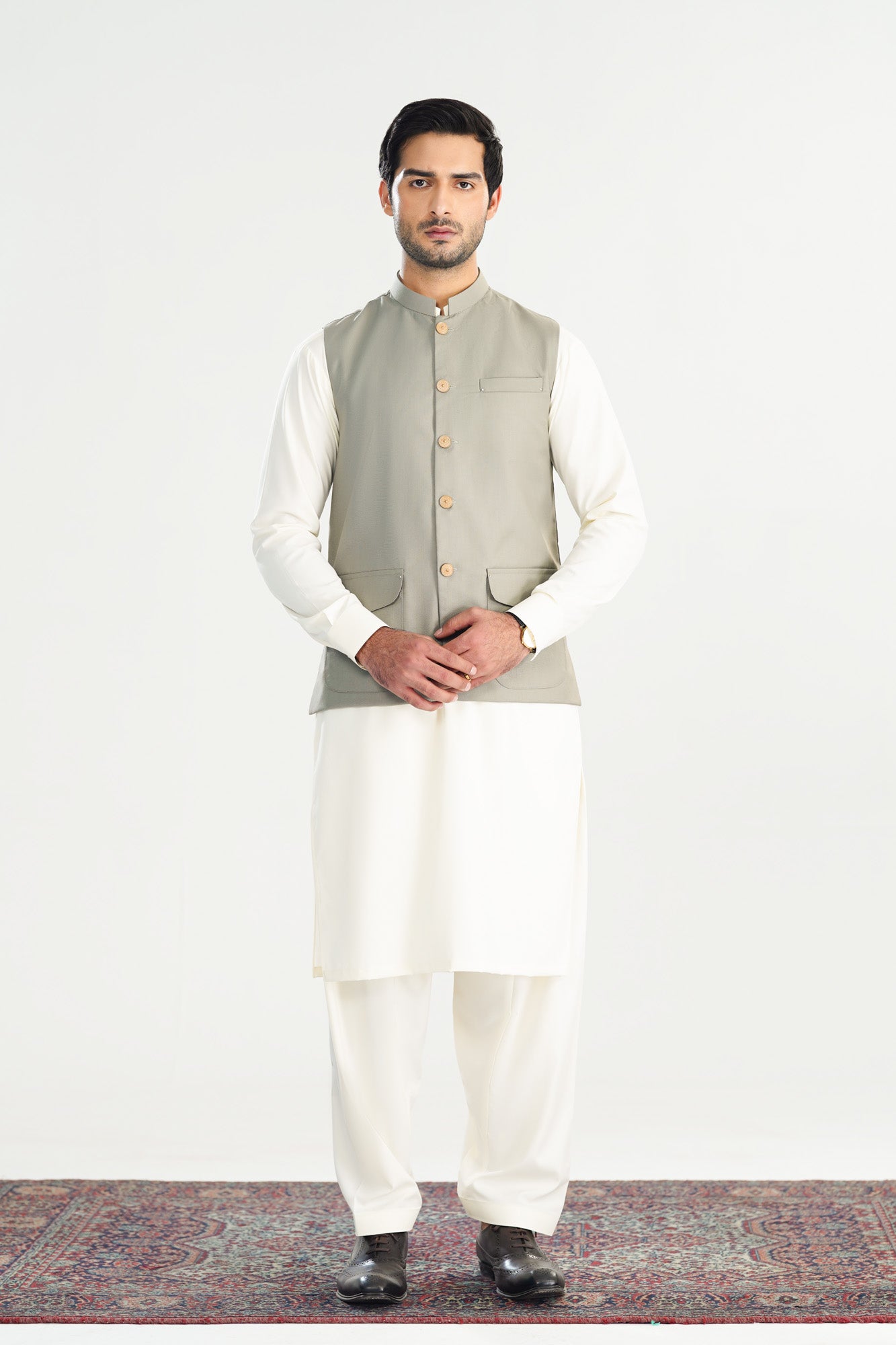 Sand Grey Suiting Waistcoat - A-Line Cut - Men - Men