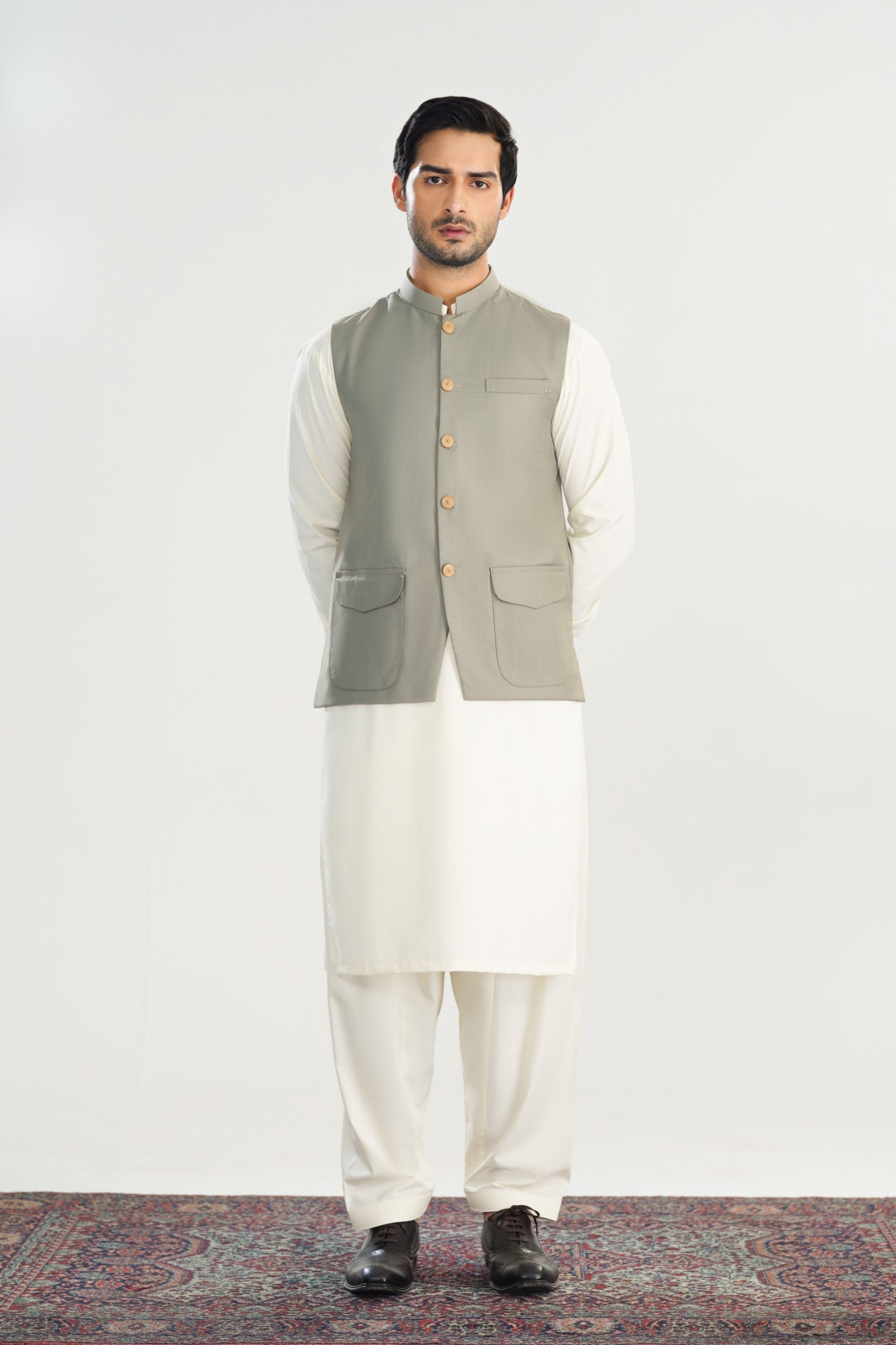 Sand Grey Suiting Waistcoat - A-Line Cut - Men - Men
