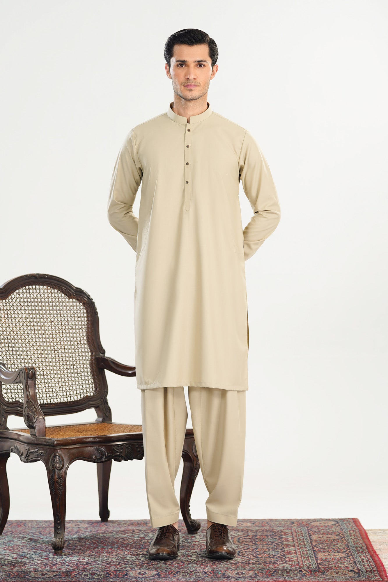 Bisque Blended Suiting Kameez Shalwar - Men - Men