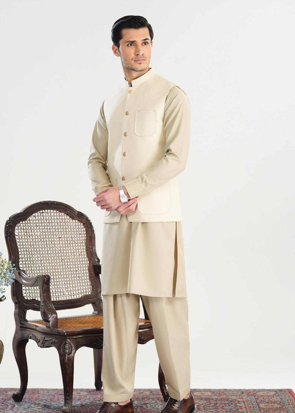 Creamy White Suiting Waistcoat - A-Line Cut - Men - Men