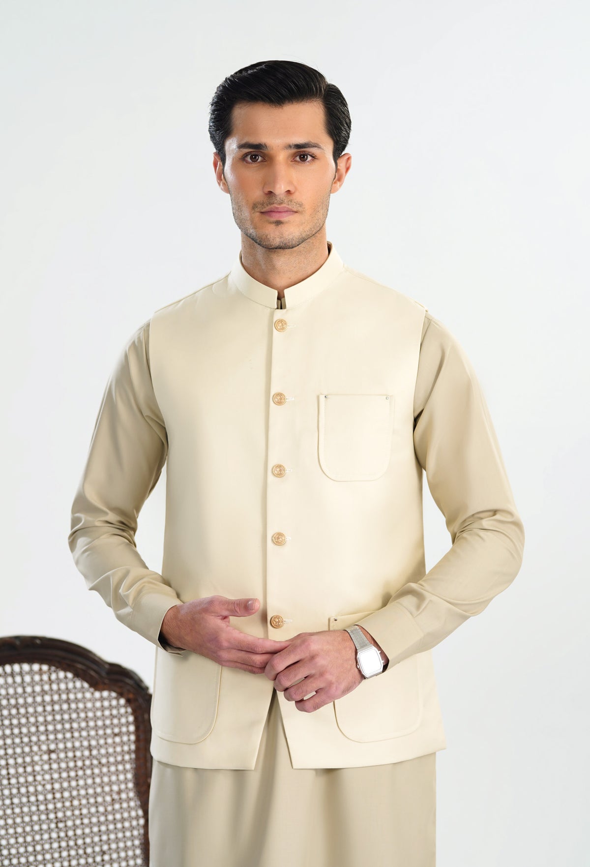 Creamy White Suiting Waistcoat - A-Line Cut - Men - Men