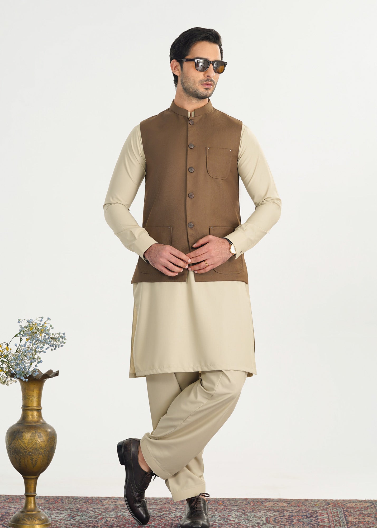 Light Brown Suiting Waistcoat - A-Line Cut - Men - Men