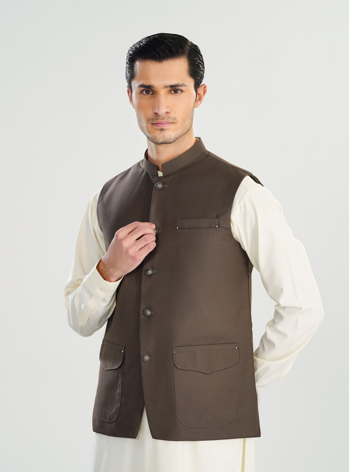 Taupe Suiting Waistcoat - A-Line Cut - Men - Men