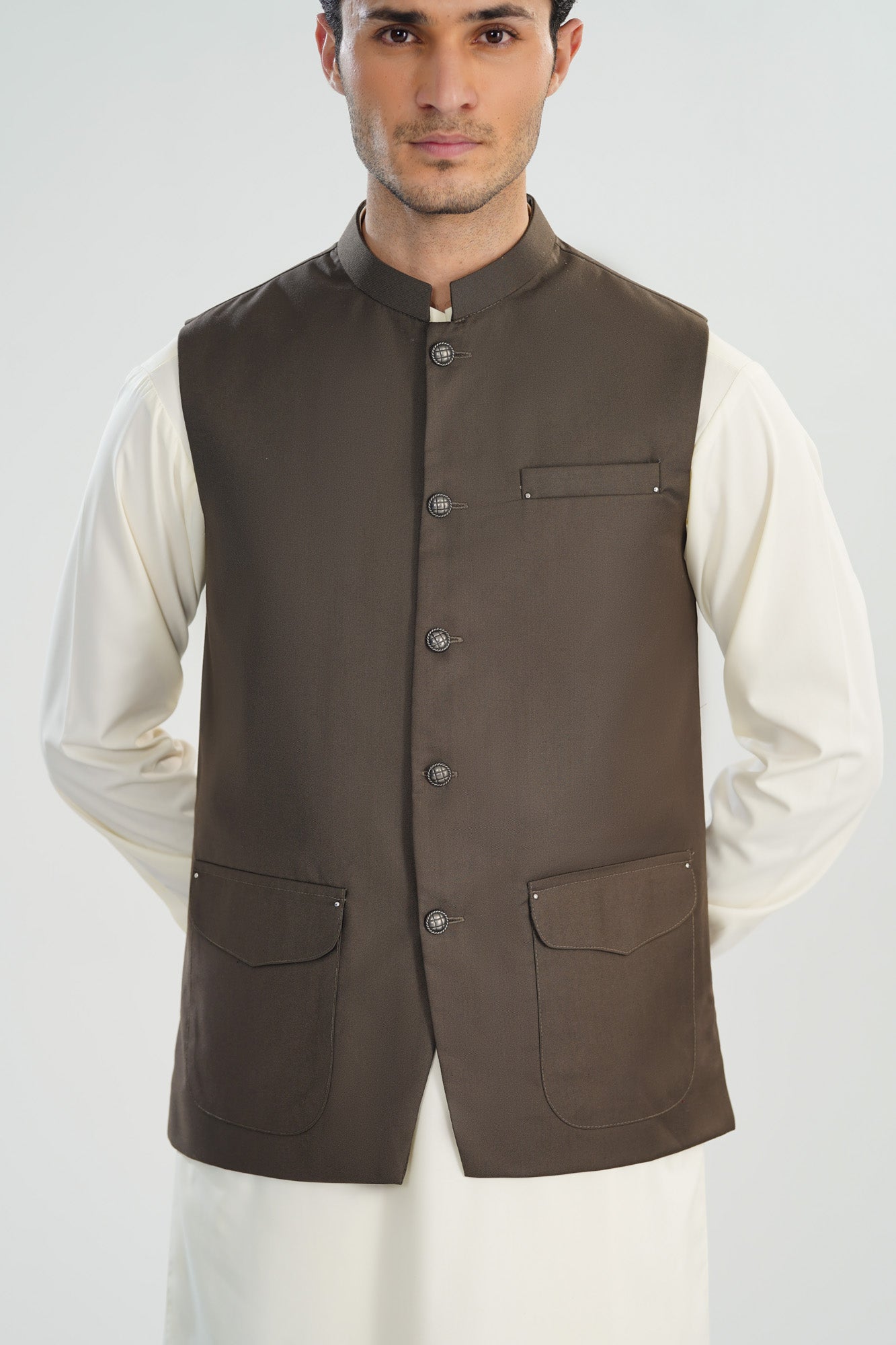 Taupe Suiting Waistcoat - A-Line Cut - Men - Men