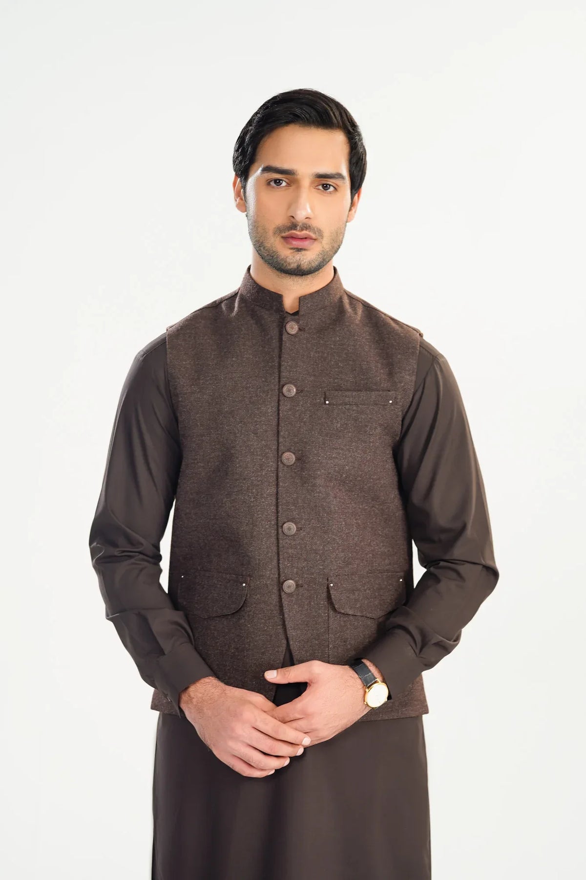 Brown Wool Waistcoat - A-Line Cut - Men - Muraqsh -- Menswear