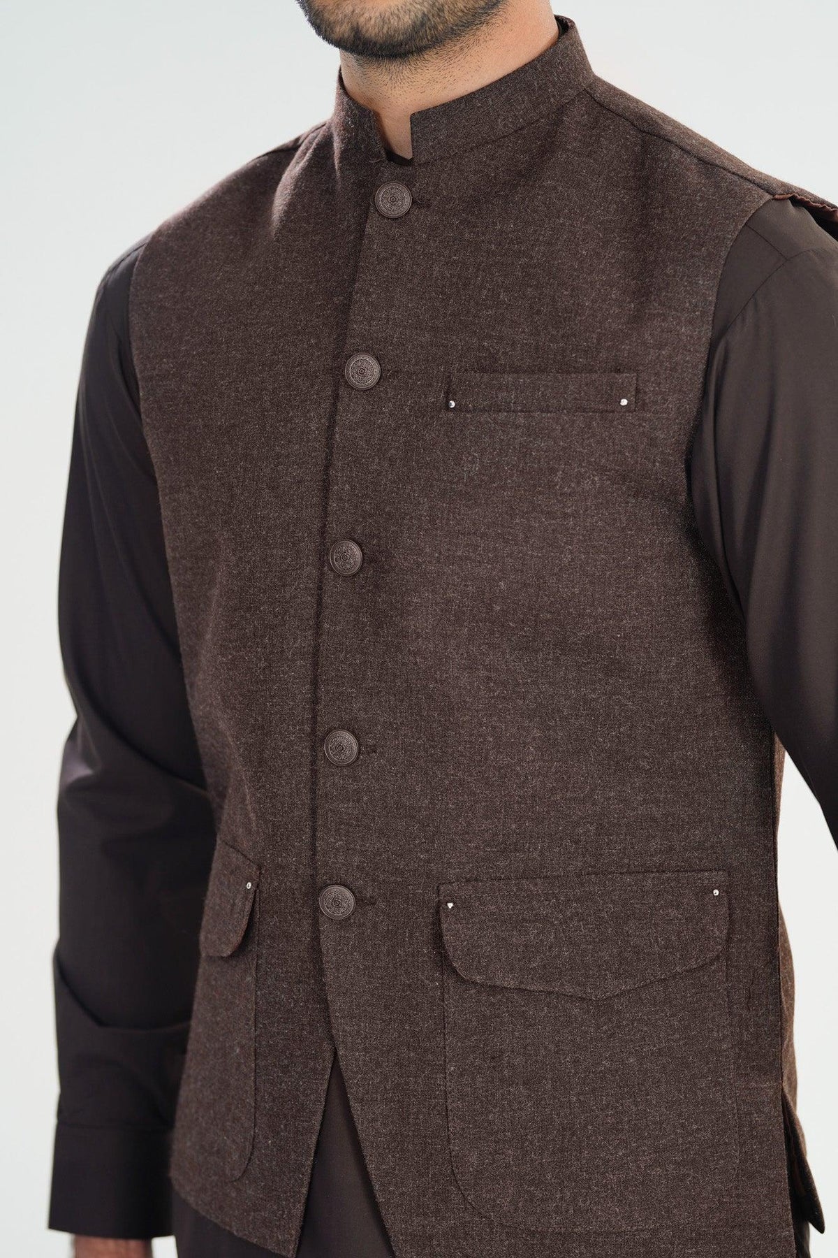 Brown Wool Waistcoat - A-Line Cut - Men - Muraqsh -- Menswear