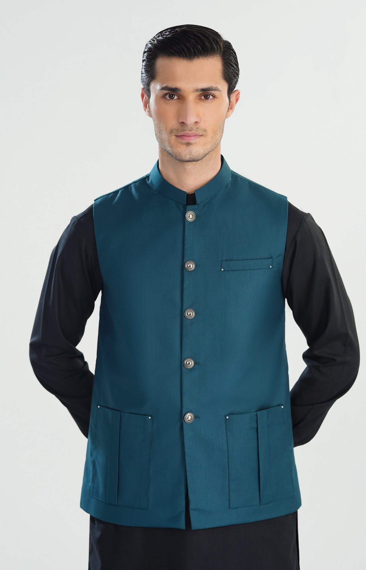 Teal Blue Suiting Waistcoat - Straight Cut - Men - Men