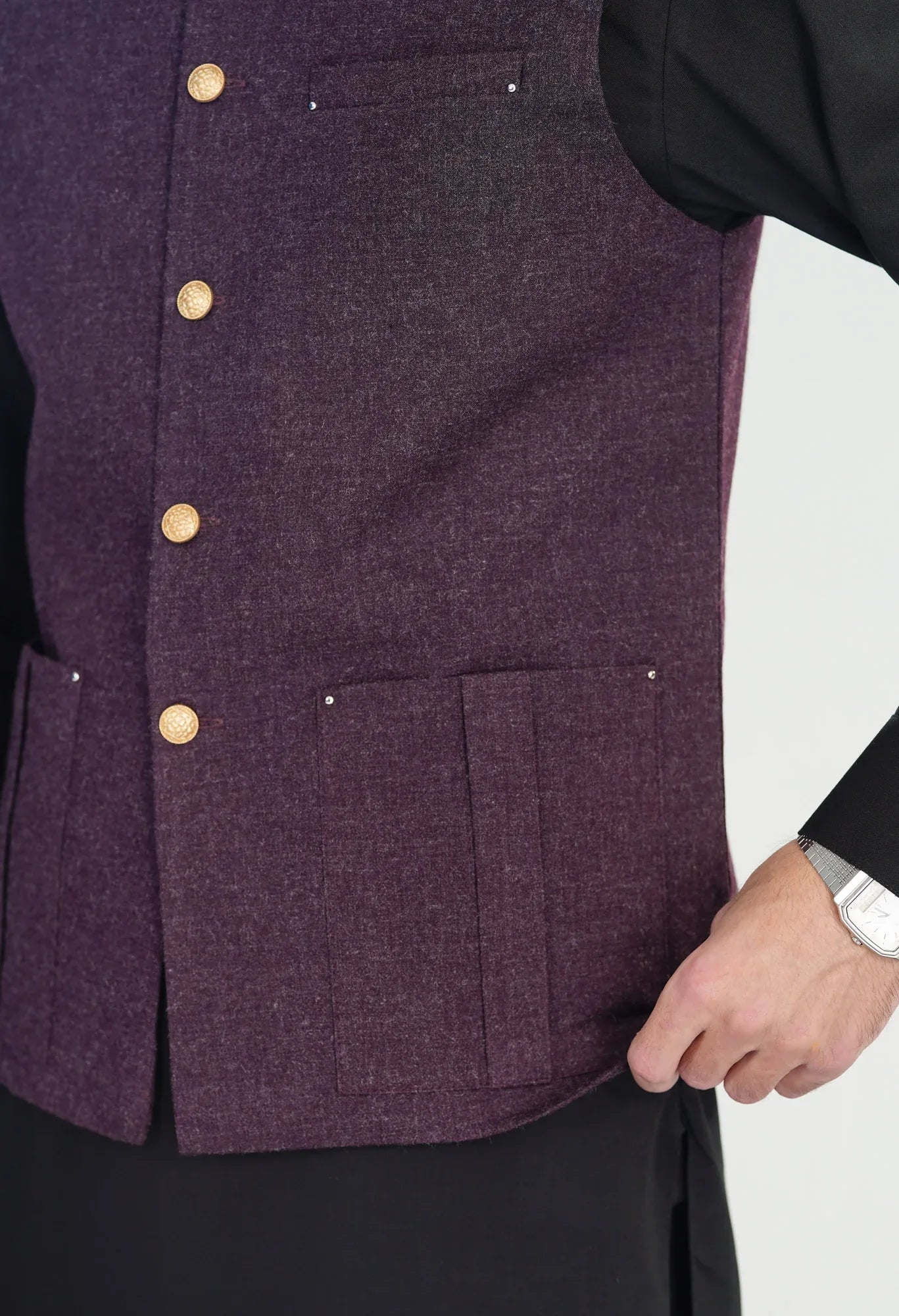 Dark Purple Wool Waistcoat - Straigth Cut - Men - Muraqsh -- Menswear