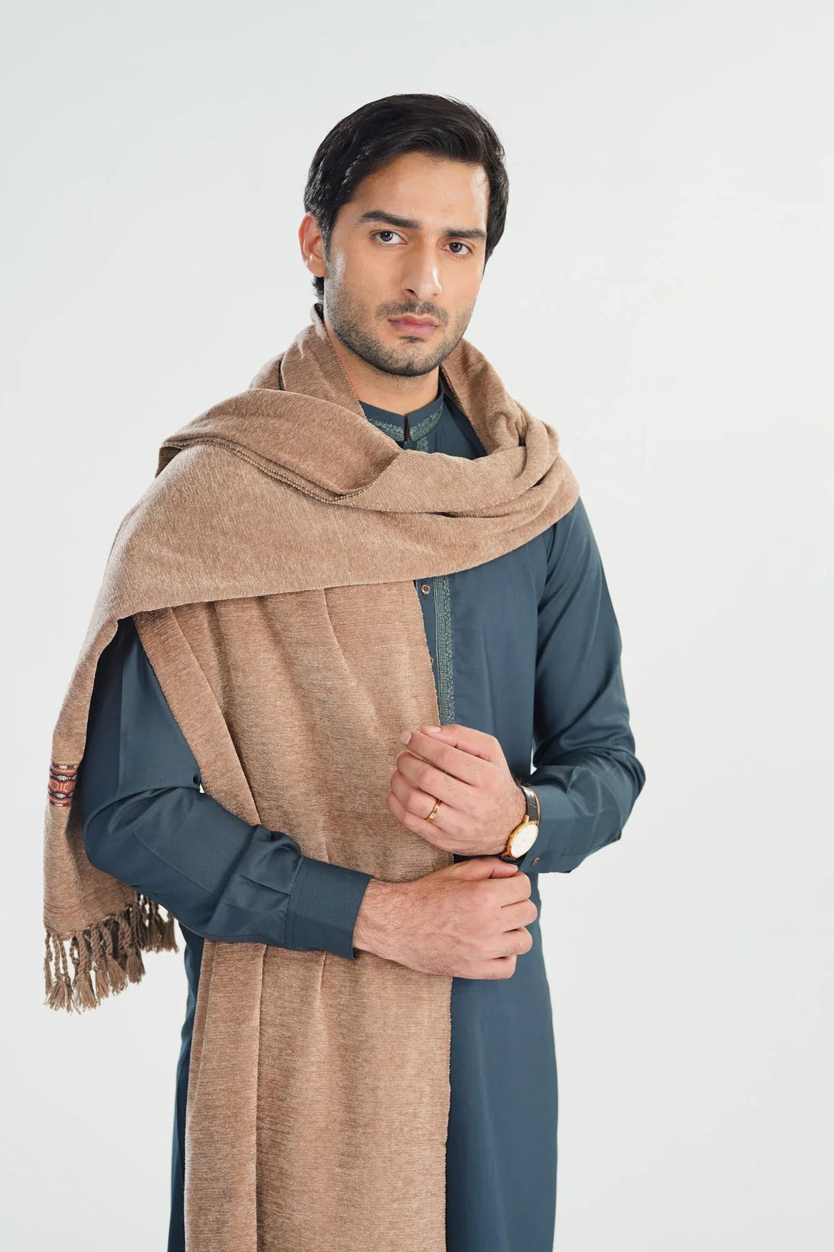 Brown Jacquard Velvet Shawl - Men - Muraqsh -- Menswear