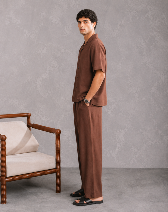 Brown Cotton Blended Coord Set - 2PC - Men