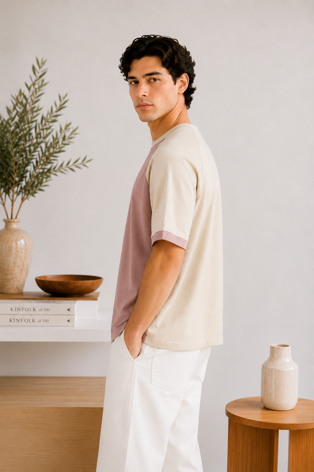 Dull Pink Raglan Oversize Tee - Men - Men