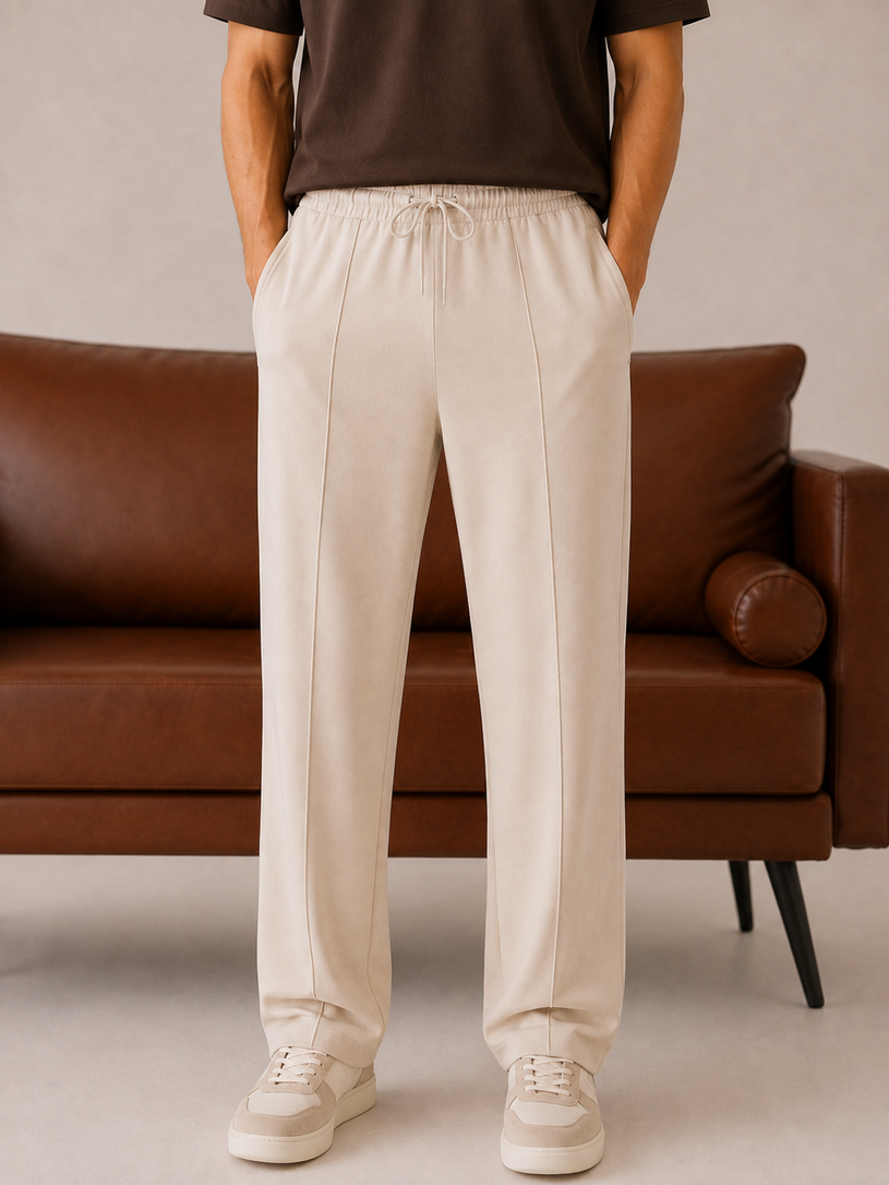 Beige Straight Leg Trousers - Men