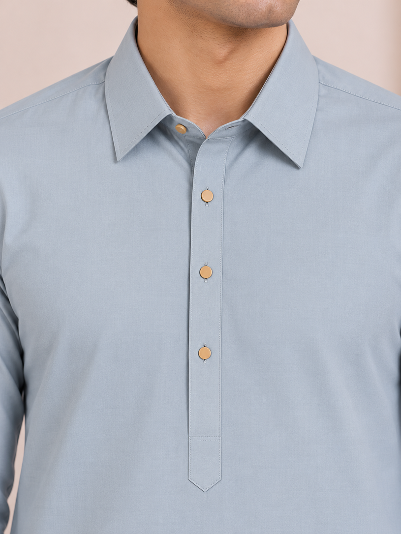 Sky Blue French Collar Kameez Shalwar - Men