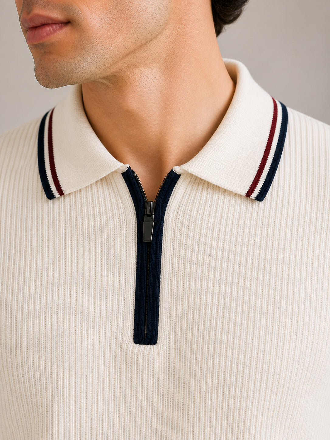 Ecru Riviera Zip Knit Polo - Men