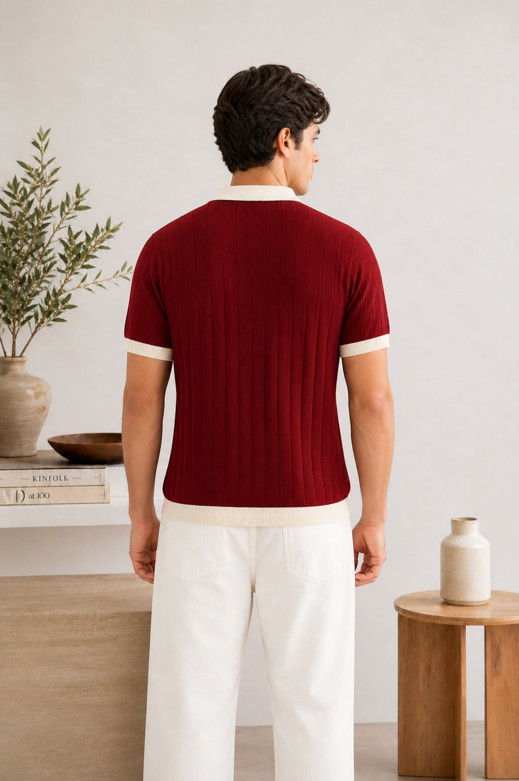 Maroon Classic Contrast Knit Polo - Men
