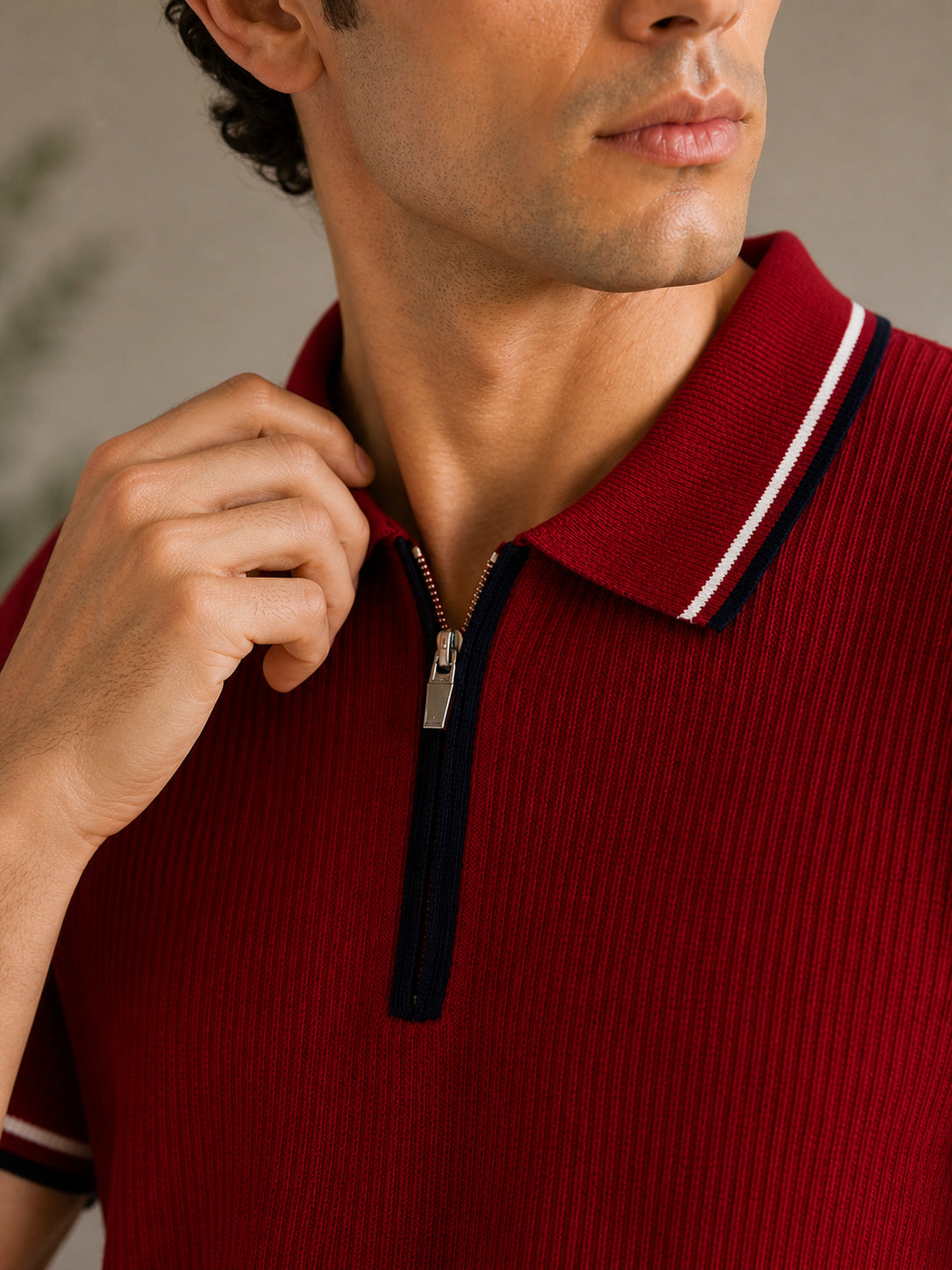 Crimson Riviera Knit Zip Knit Polo - Men