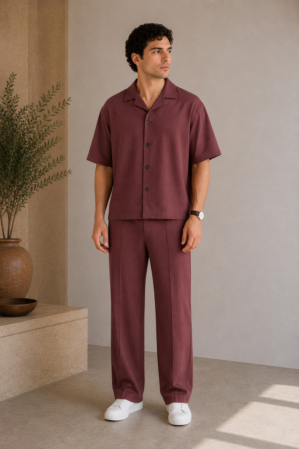 Dark Plum Jersey Coord Set - 2PC - Men - Men