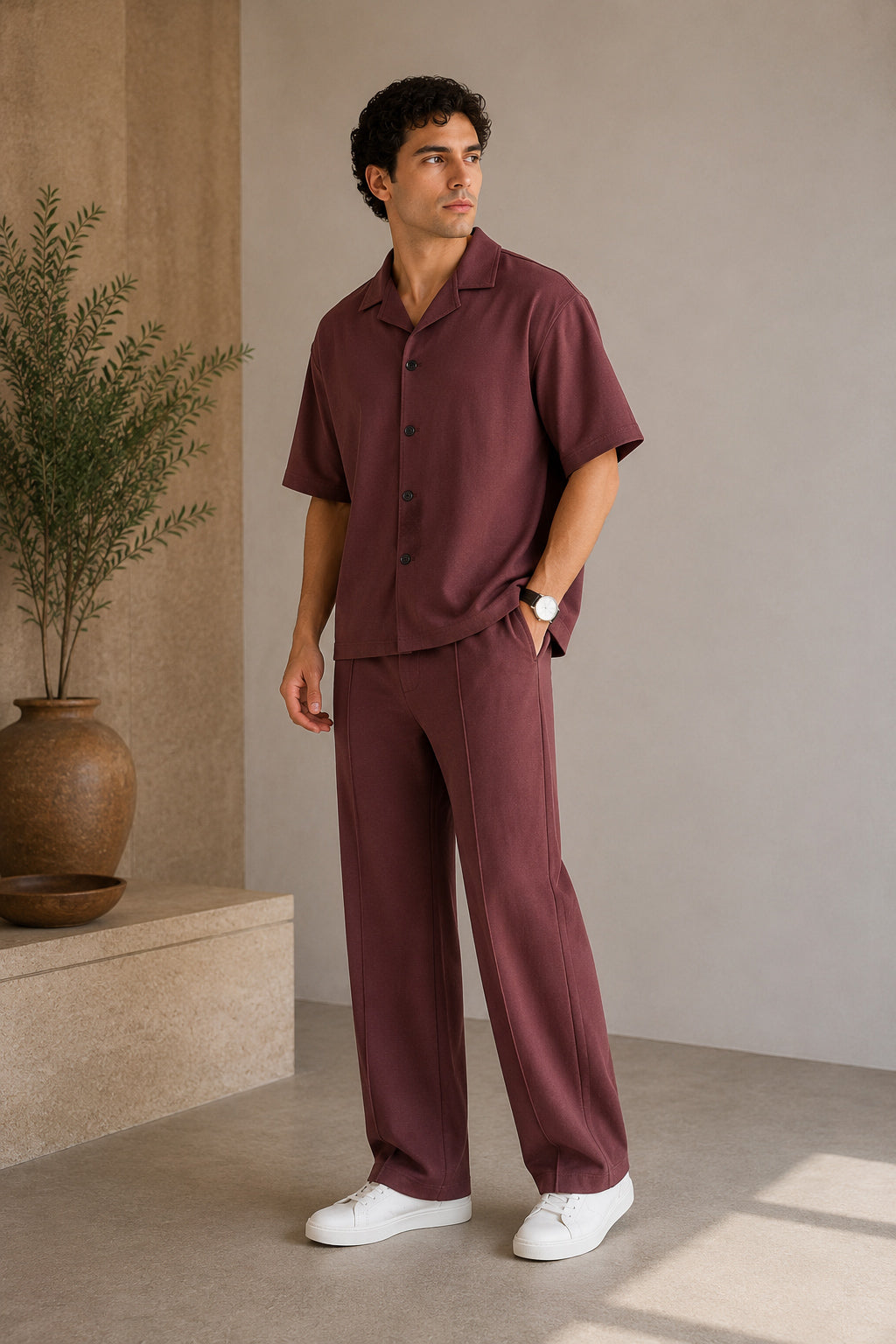 Dark Plum Jersey Coord Set - 2PC - Men - Men