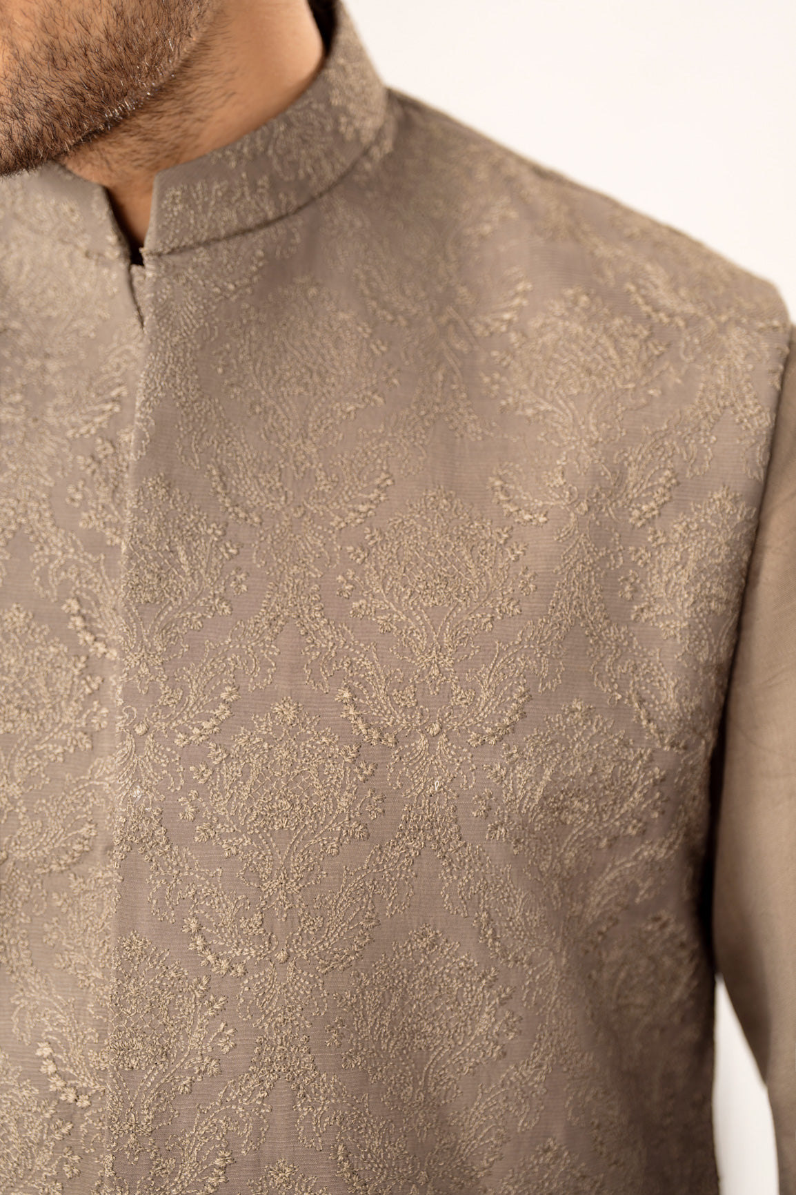 Taupe Kurta Trouser with Embroidered Waistcoat - 3PC