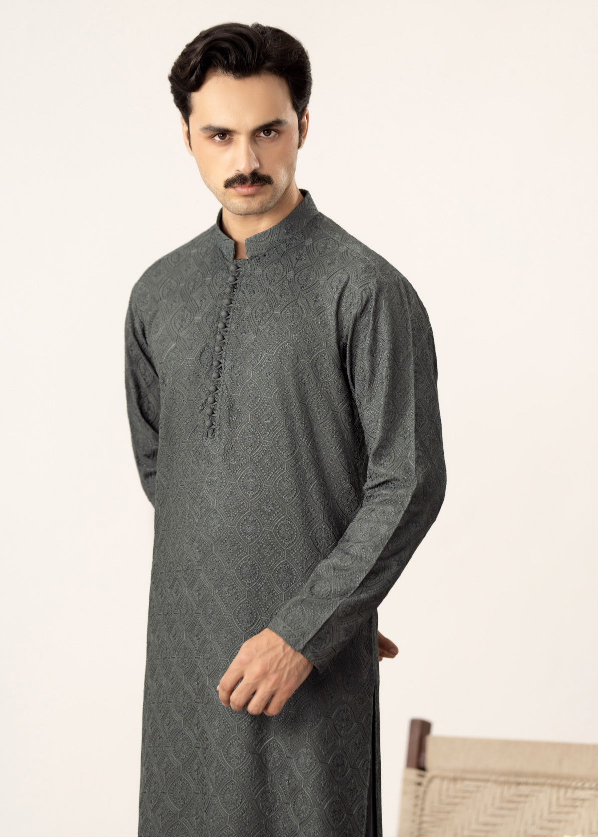 Jahan - Green Raw Silk Embroidered Kurta Trouser