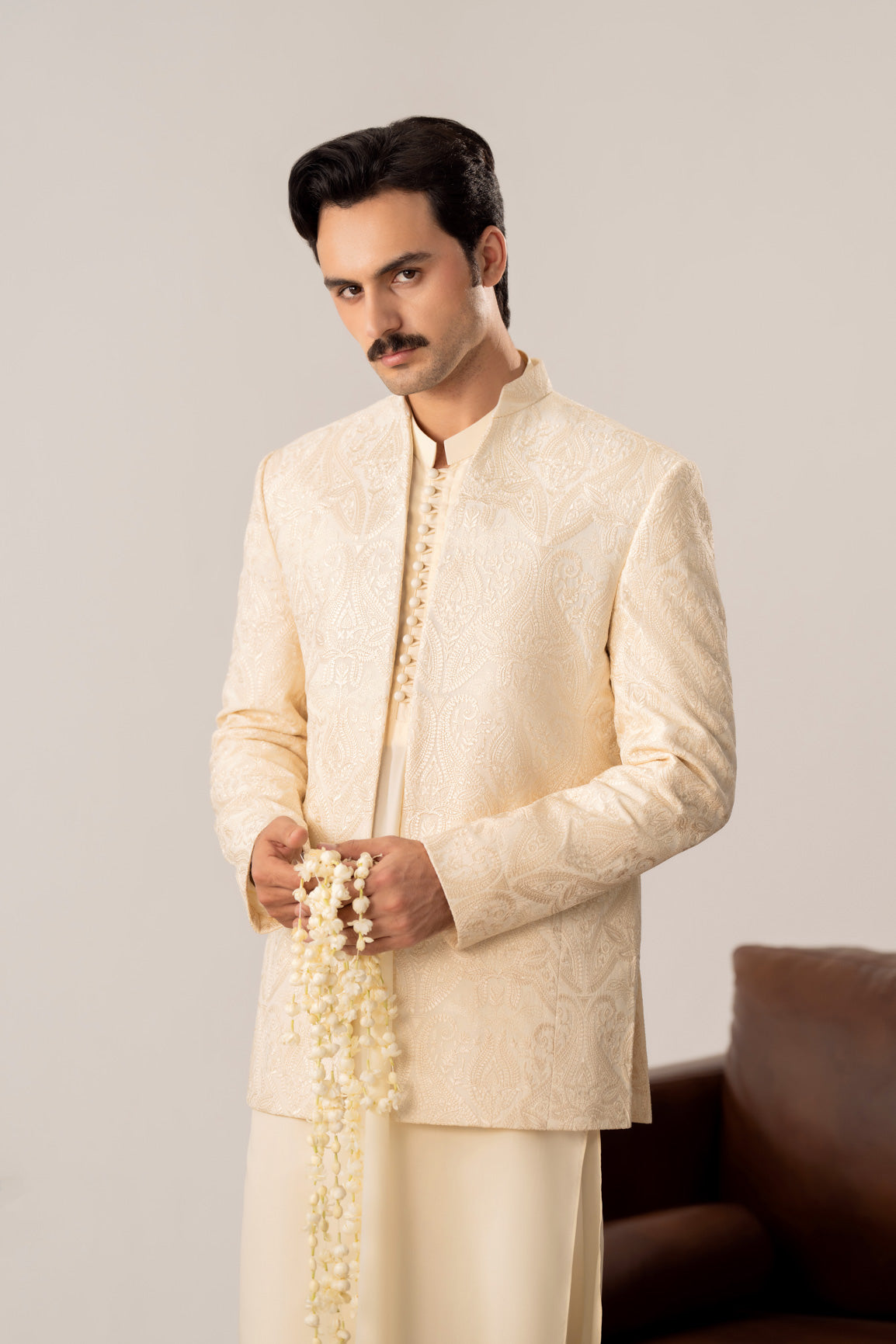 Bosky Kurta Trouser with Embroidered Open Prince Coat - 3PC - Men