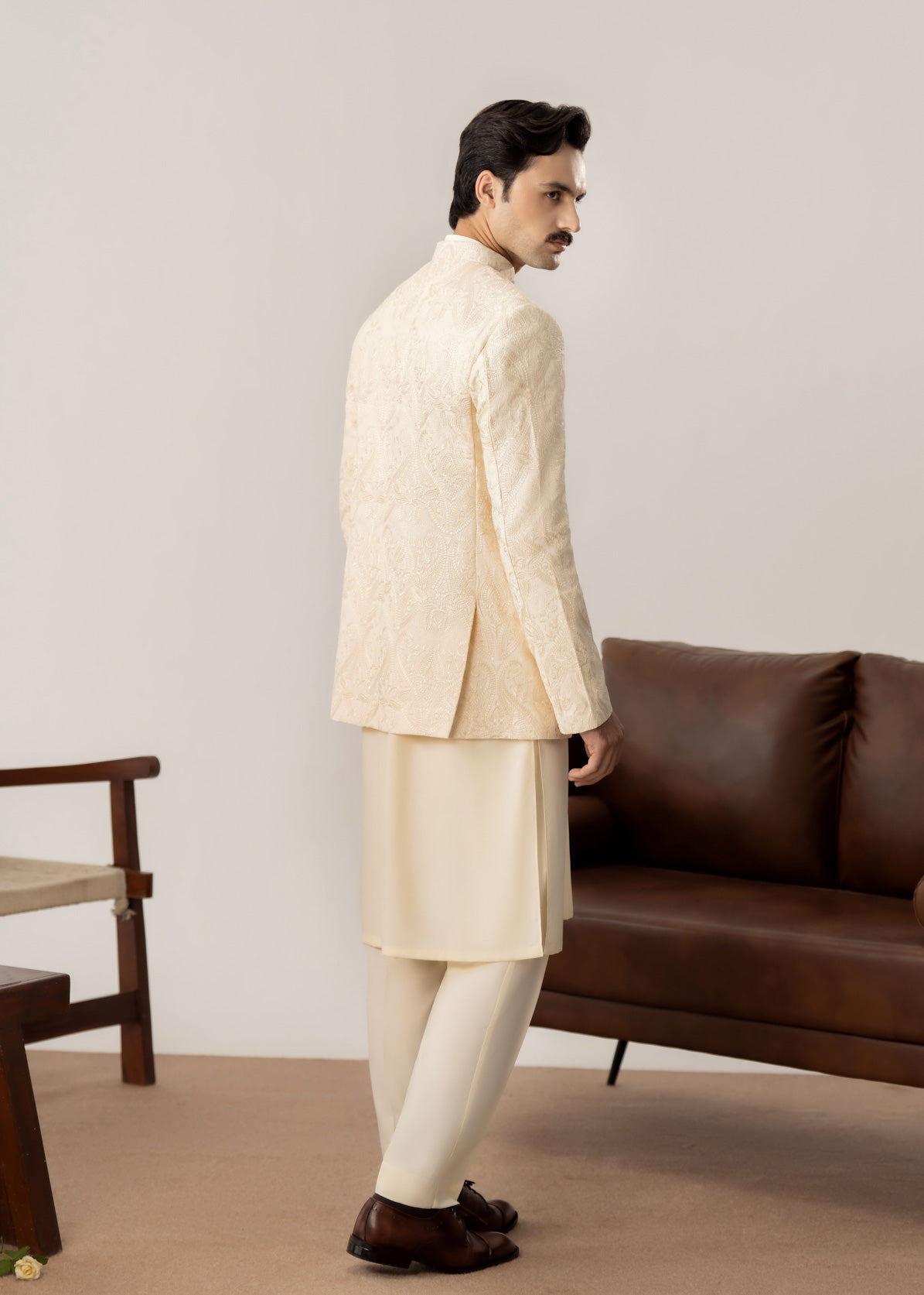 Bosky Kurta Trouser with Embroidered Open Prince Coat - 3PC - Men