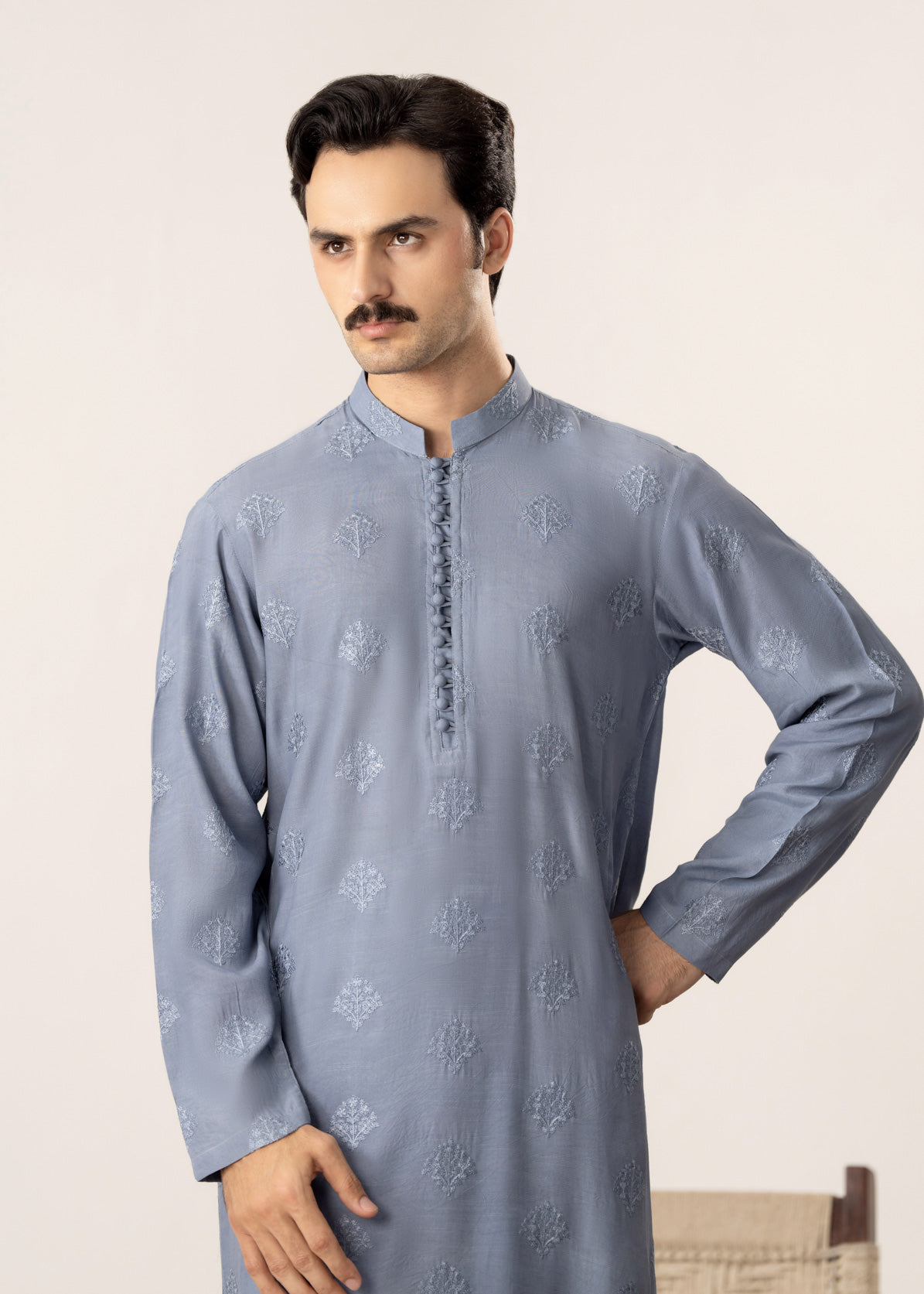Virsa - Ice Blue Embroidered Kurta Trouser - Men