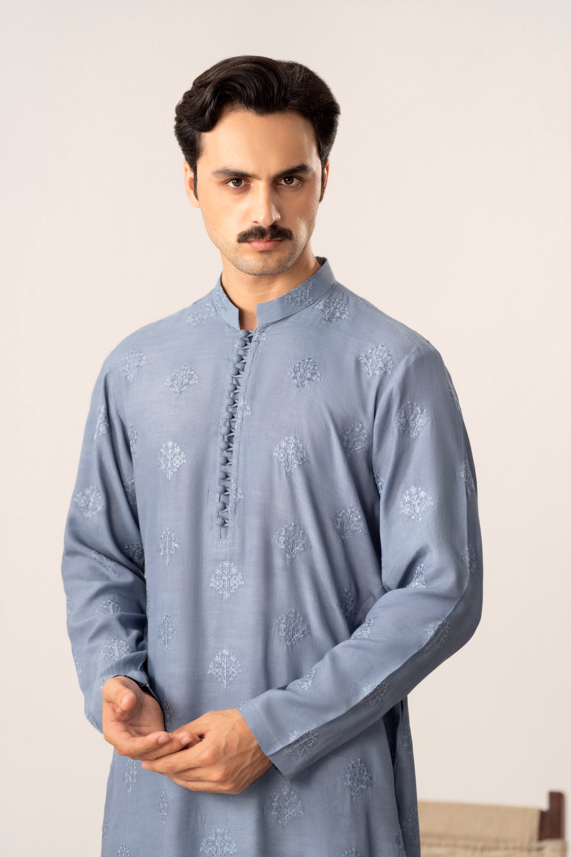 Virsa - Ice Blue Embroidered Kurta Trouser - Men