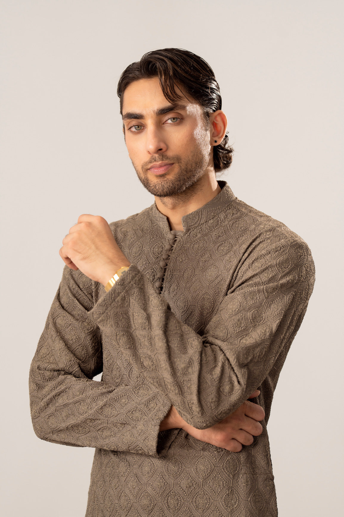 Maahir - Taupe Embroidered Kurta Trouser - Men