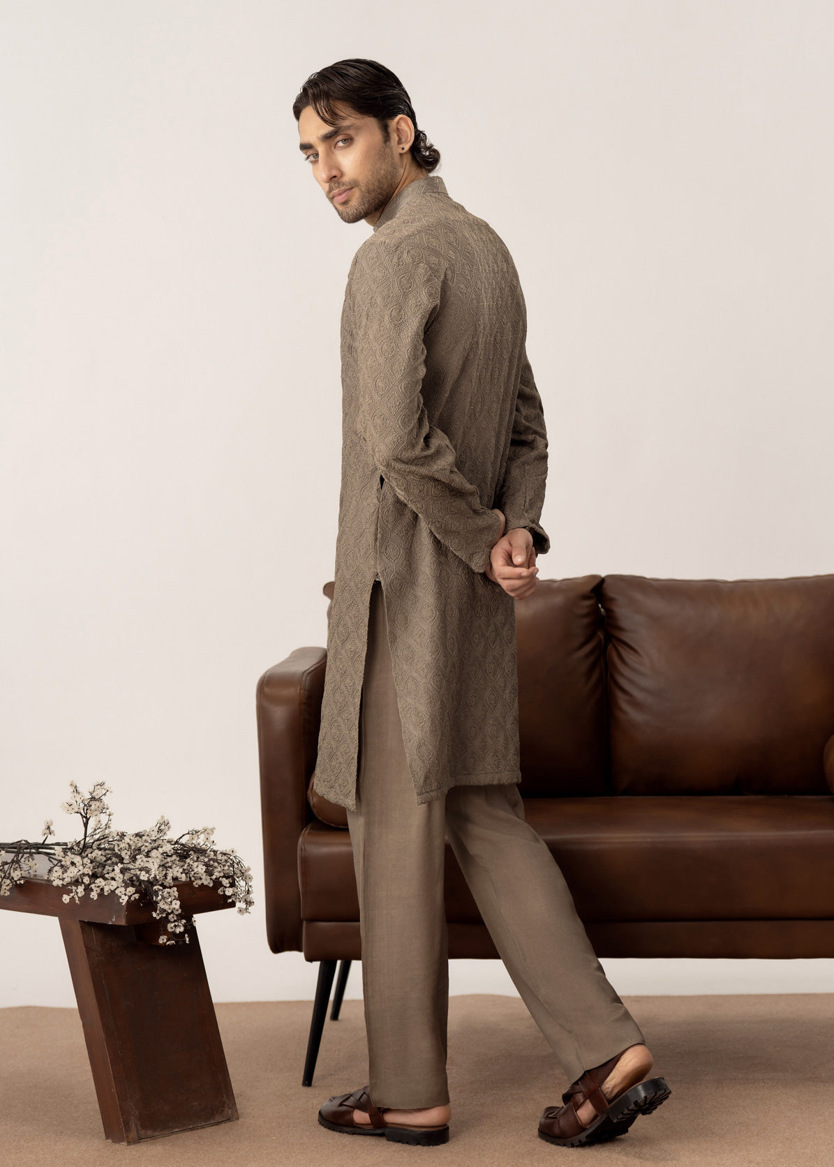 Maahir - Taupe Embroidered Kurta Trouser - Men