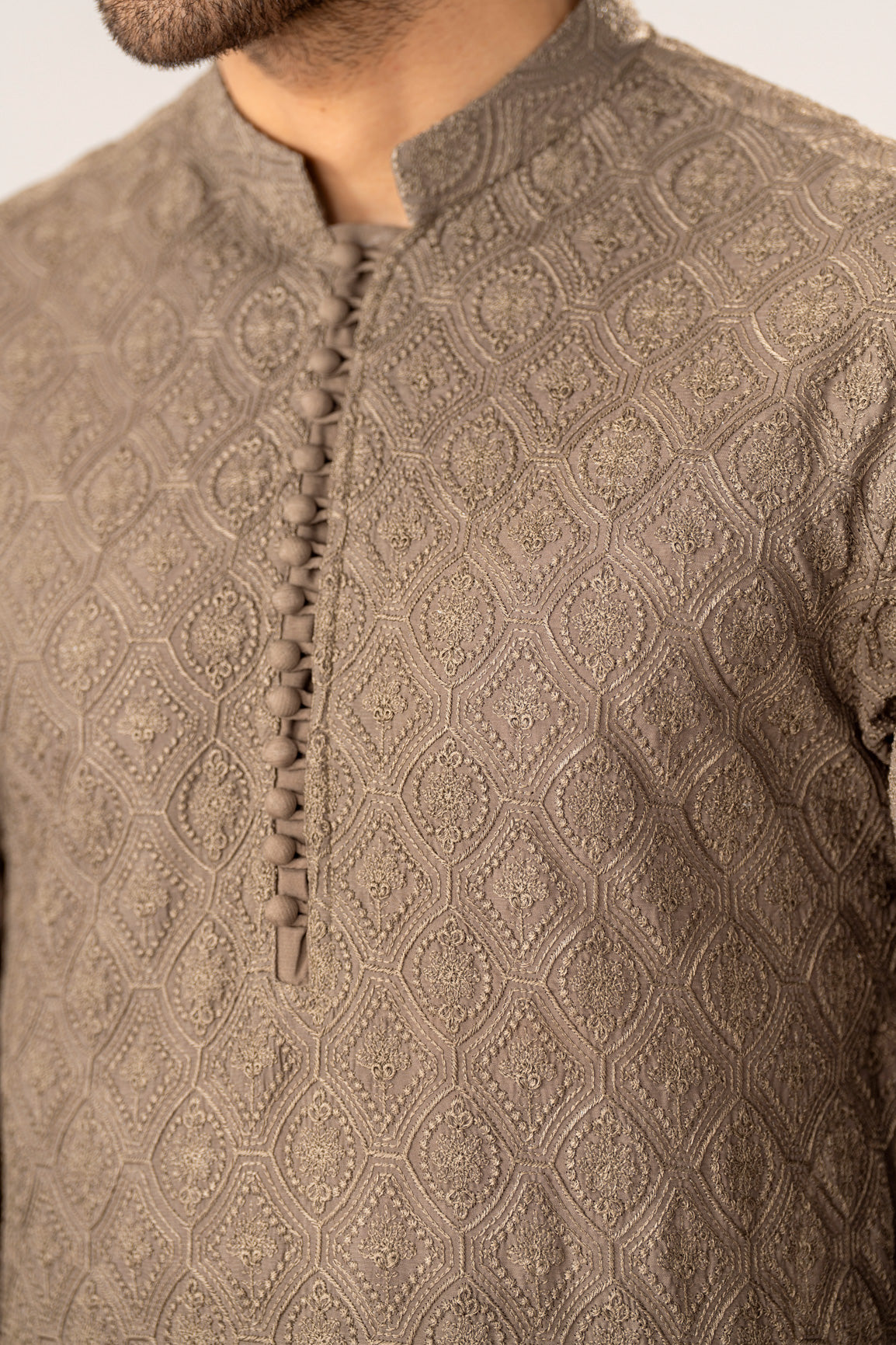 Maahir - Taupe Embroidered Kurta Trouser - Men