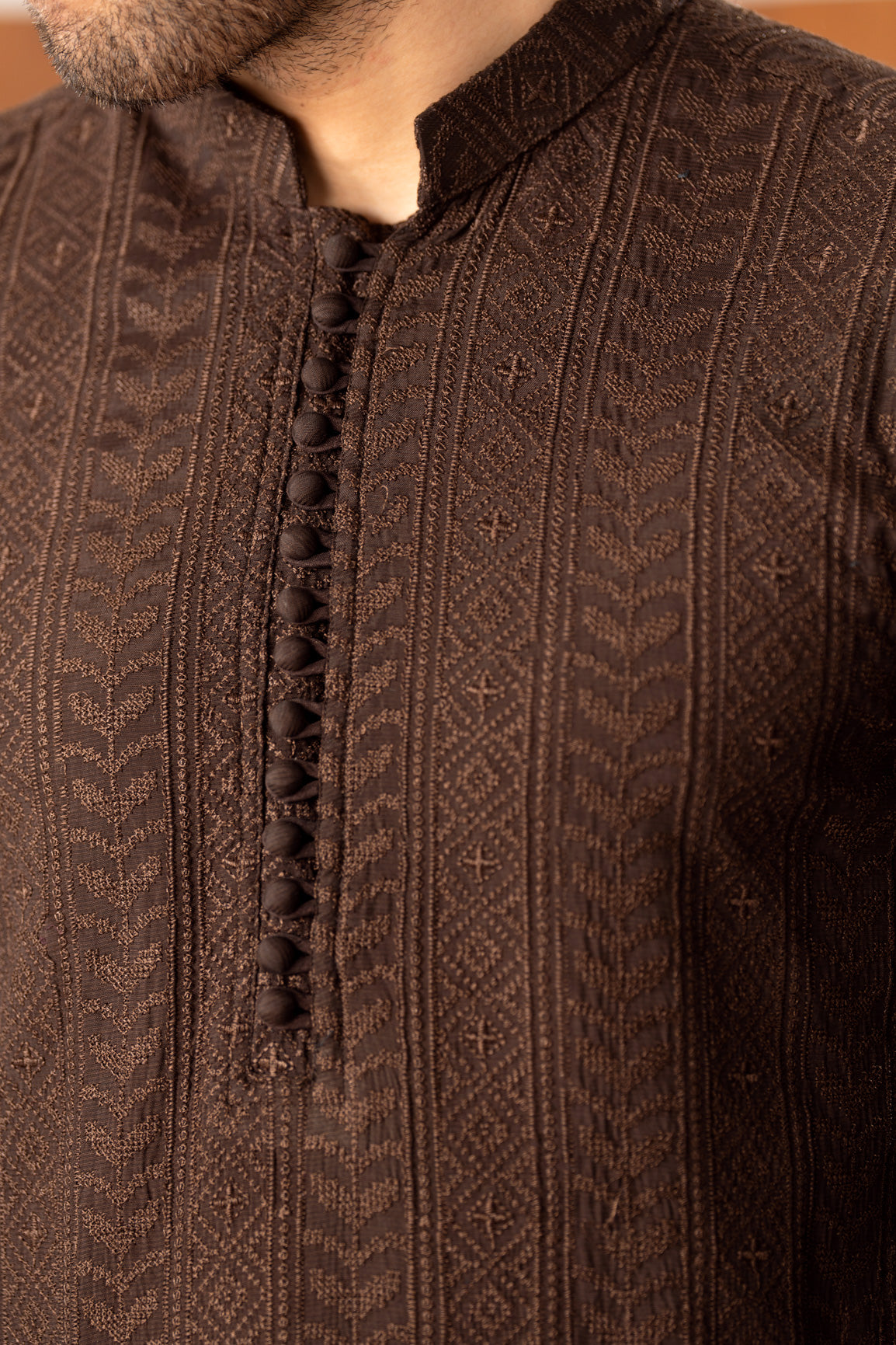 Riwaaj - Brown Embroidered Kurta Trouser