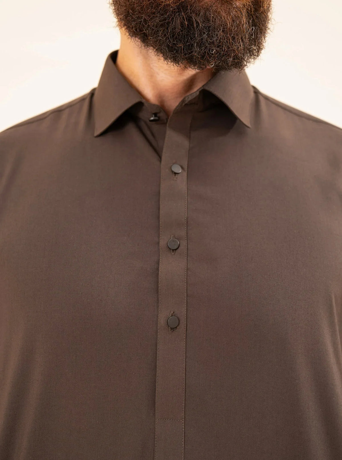 Dark Brown French Collar Kameez Shalwar - Men - Muraqsh -- Menswear