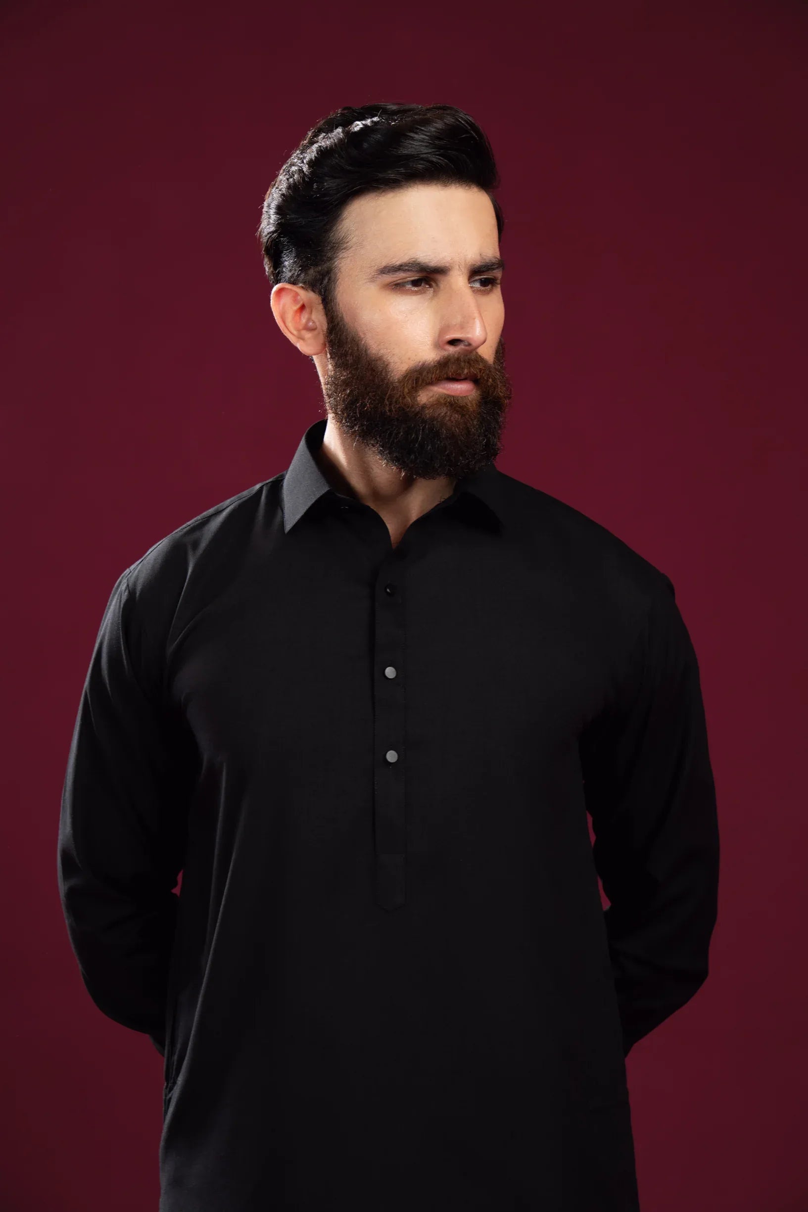 Black kameez shalwar with french collar for men