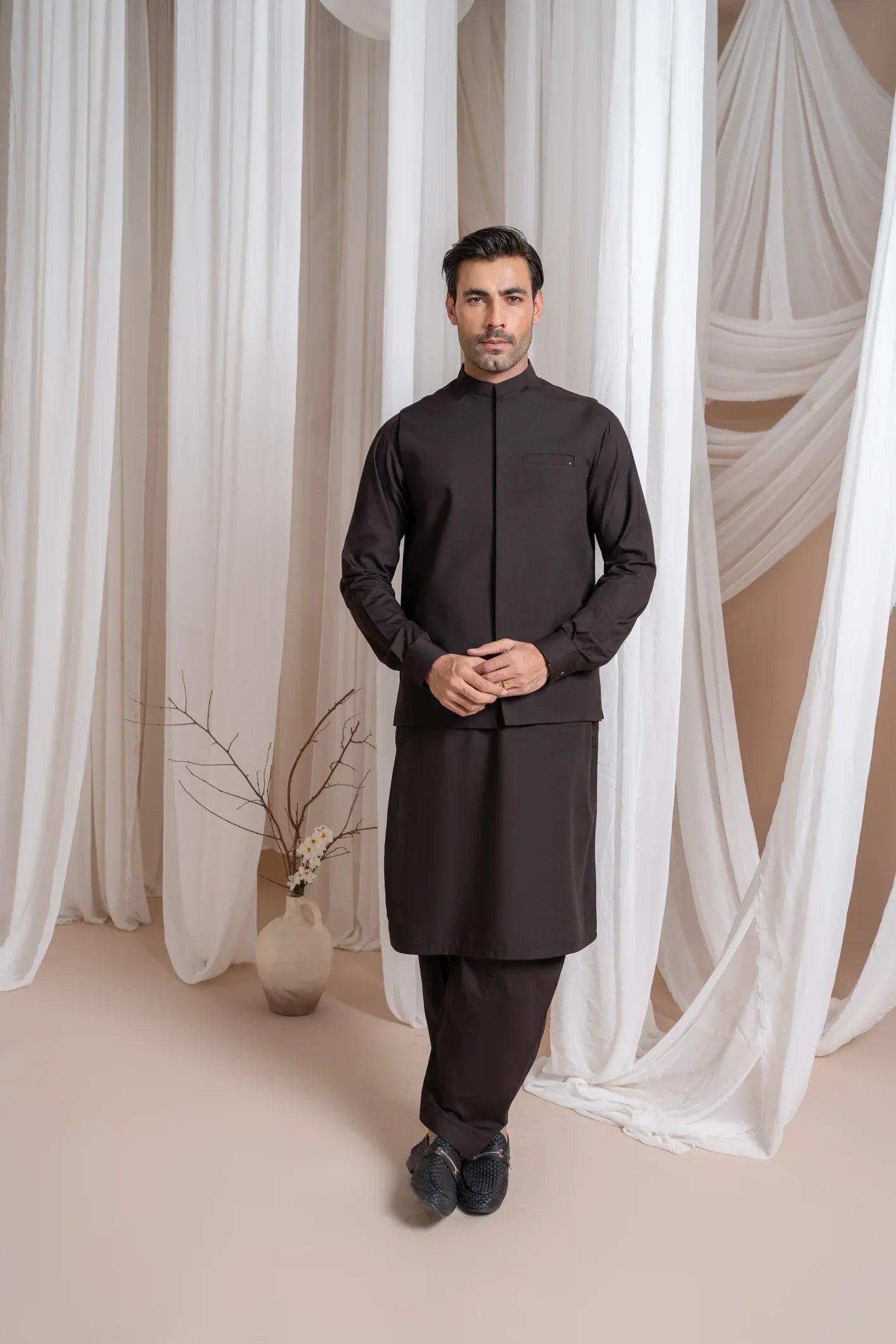 Dark Brown Blended Waistcoat for men