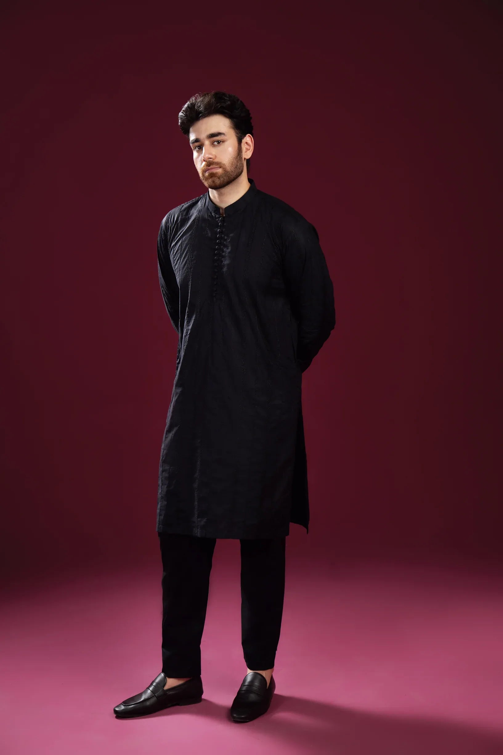 Black Luppi Falling Cotton Embroidered Kurta Trouser - Men - Muraqsh -- Menswear