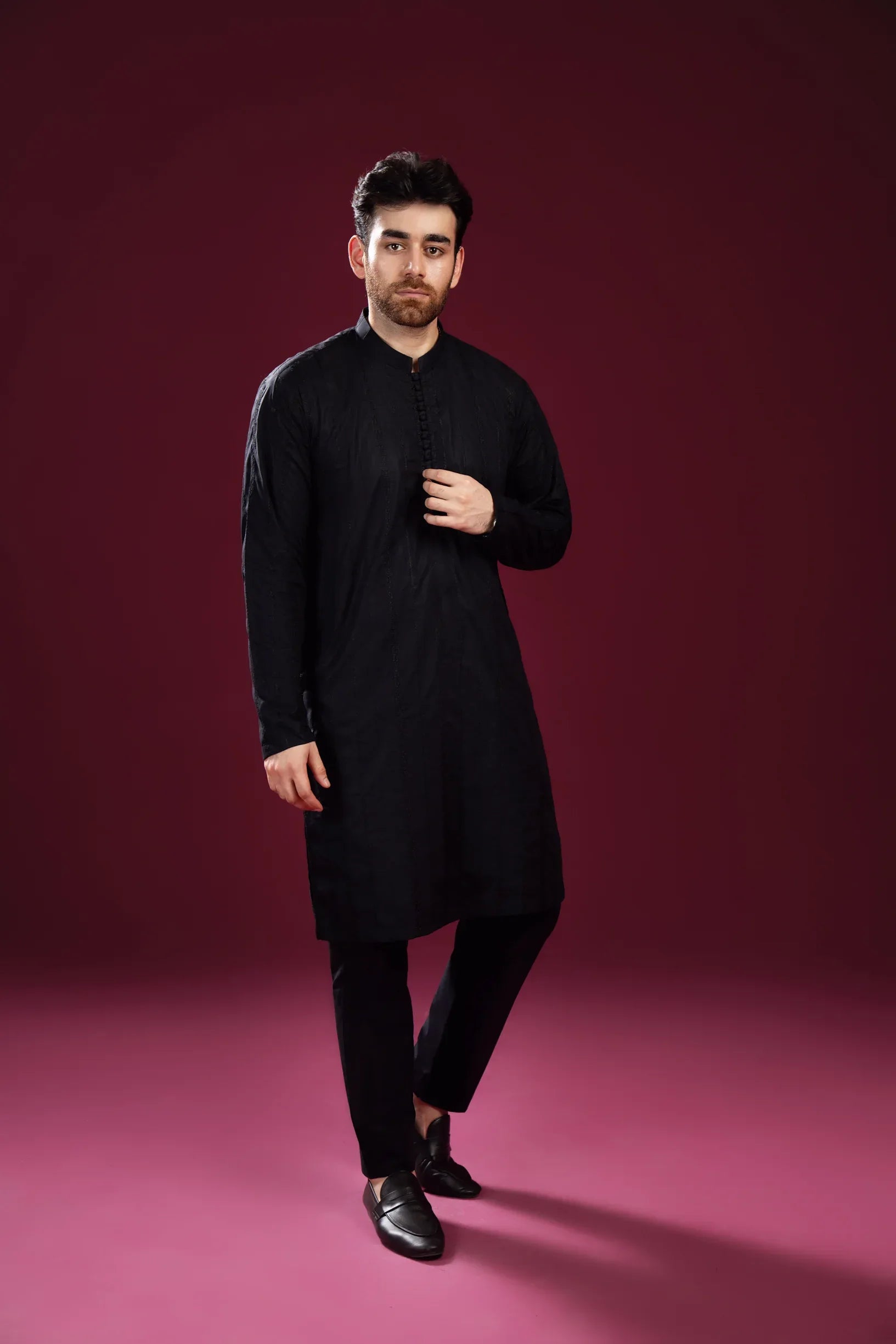 Black Luppi Falling Cotton Embroidered Kurta Trouser - Men - Muraqsh -- Menswear