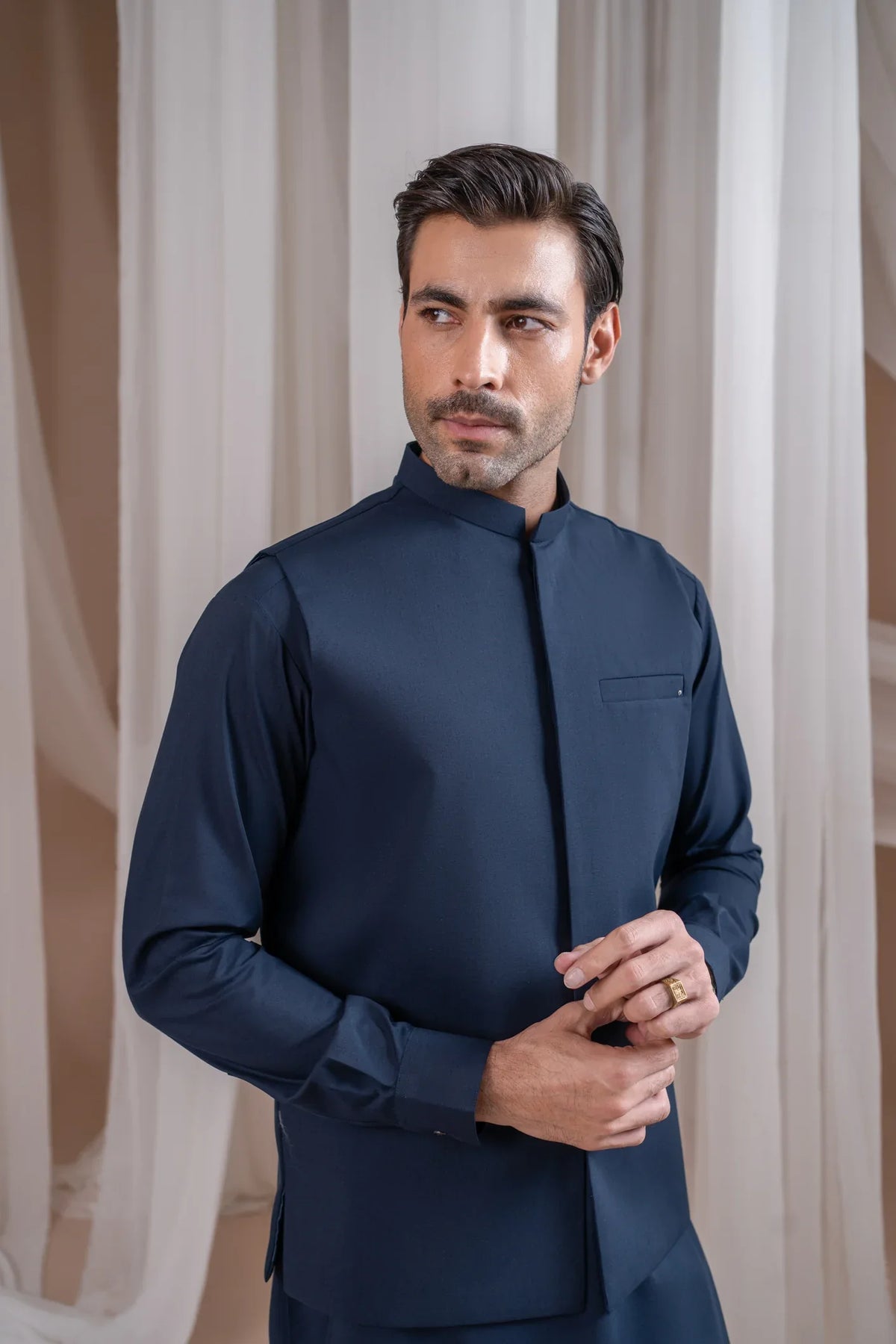 Navy Blue Luxury Blended Waistcoat for men