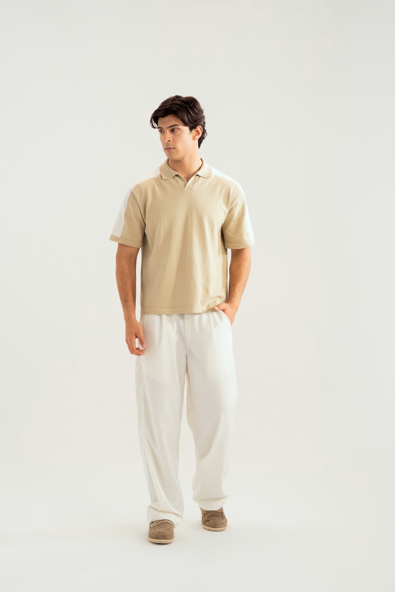 Sandstone Milano Knit Polo with Textured Shoulder - Men - Men