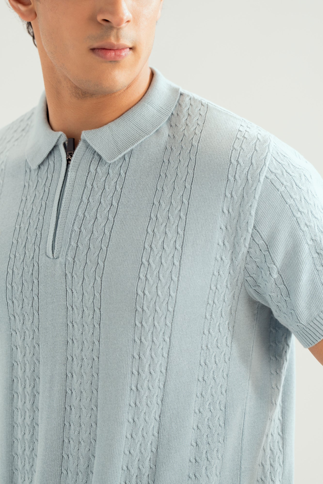 Sky Blue Crocheted Knitted Polo - Men - Men
