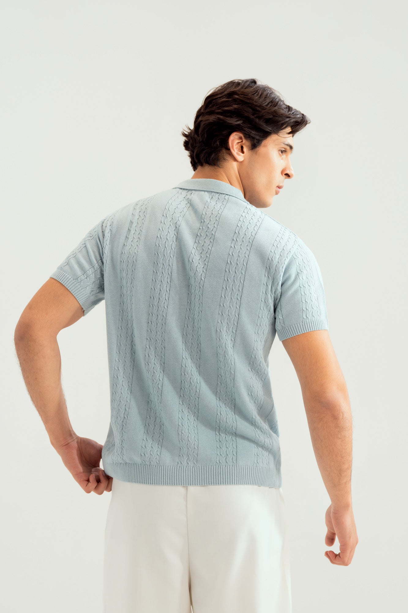 Sky Blue Crocheted Knitted Polo - Men - Men