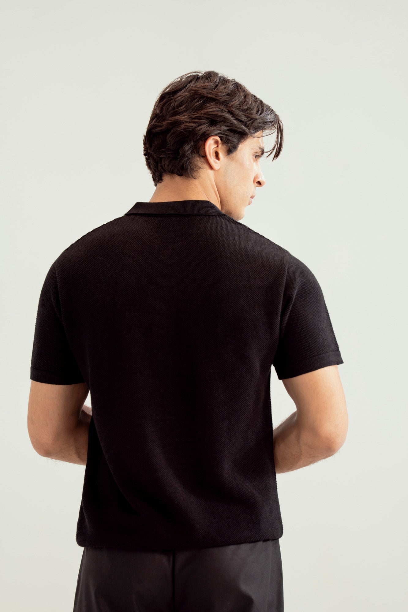 Black Zipper Links Knitted Polo - Men - Men