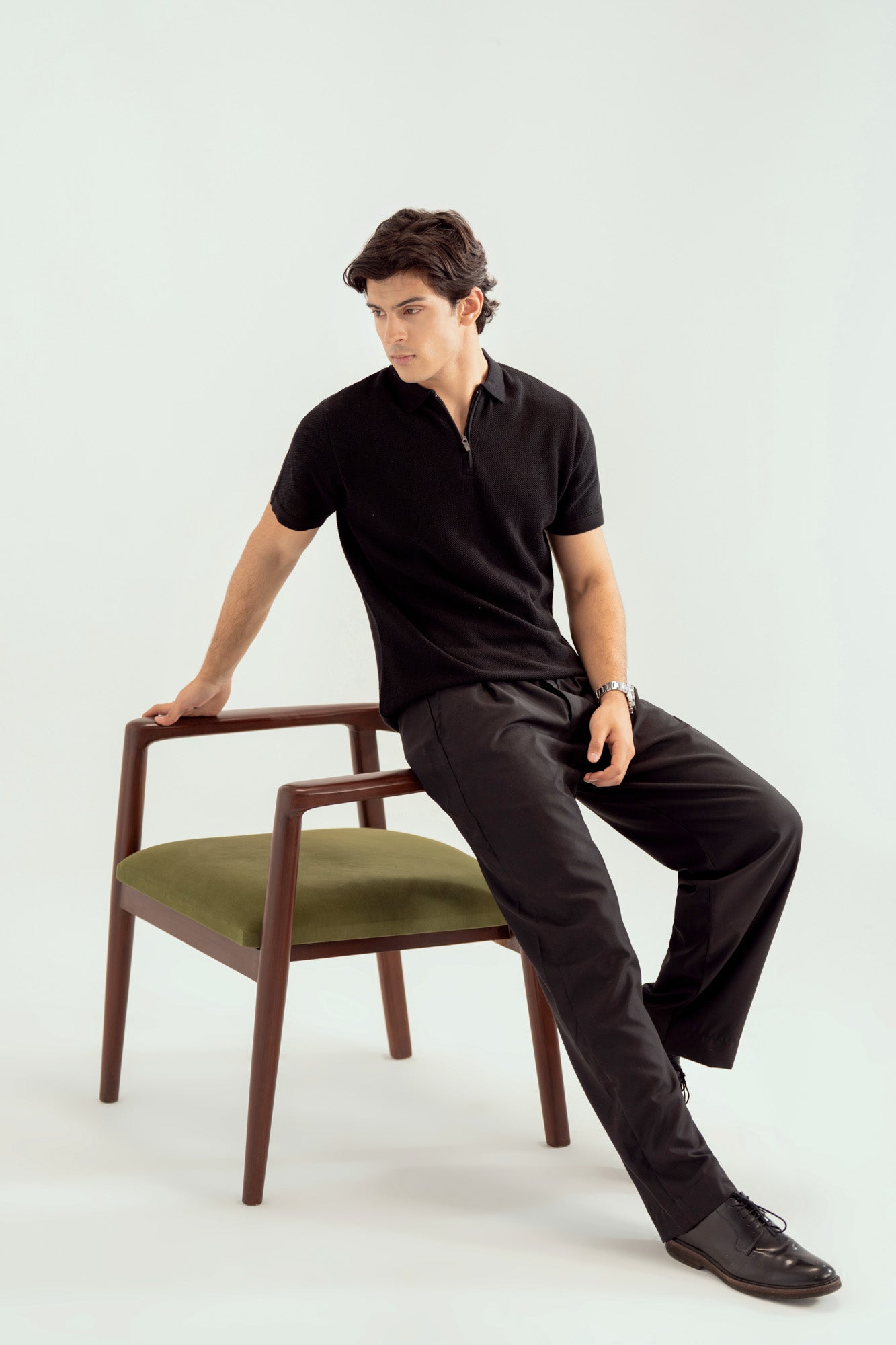 Black Zipper Links Knitted Polo - Men - Men
