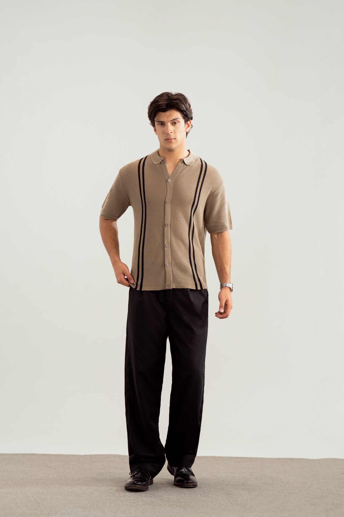 Pishtachu Crocheted Stripes Knitted Button Down - Men - Men